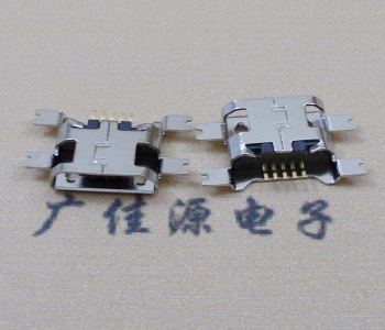 甘肃镀镍Micro USB 插座四脚贴 直边沉板1.6MM尺寸结构