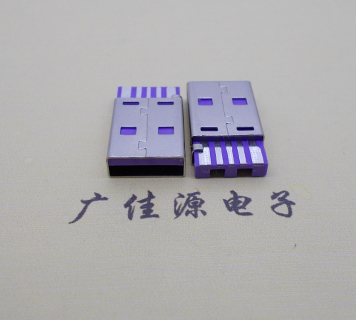 甘肃短路usbA公5p焊线式大电流 紫色胶芯快充插头